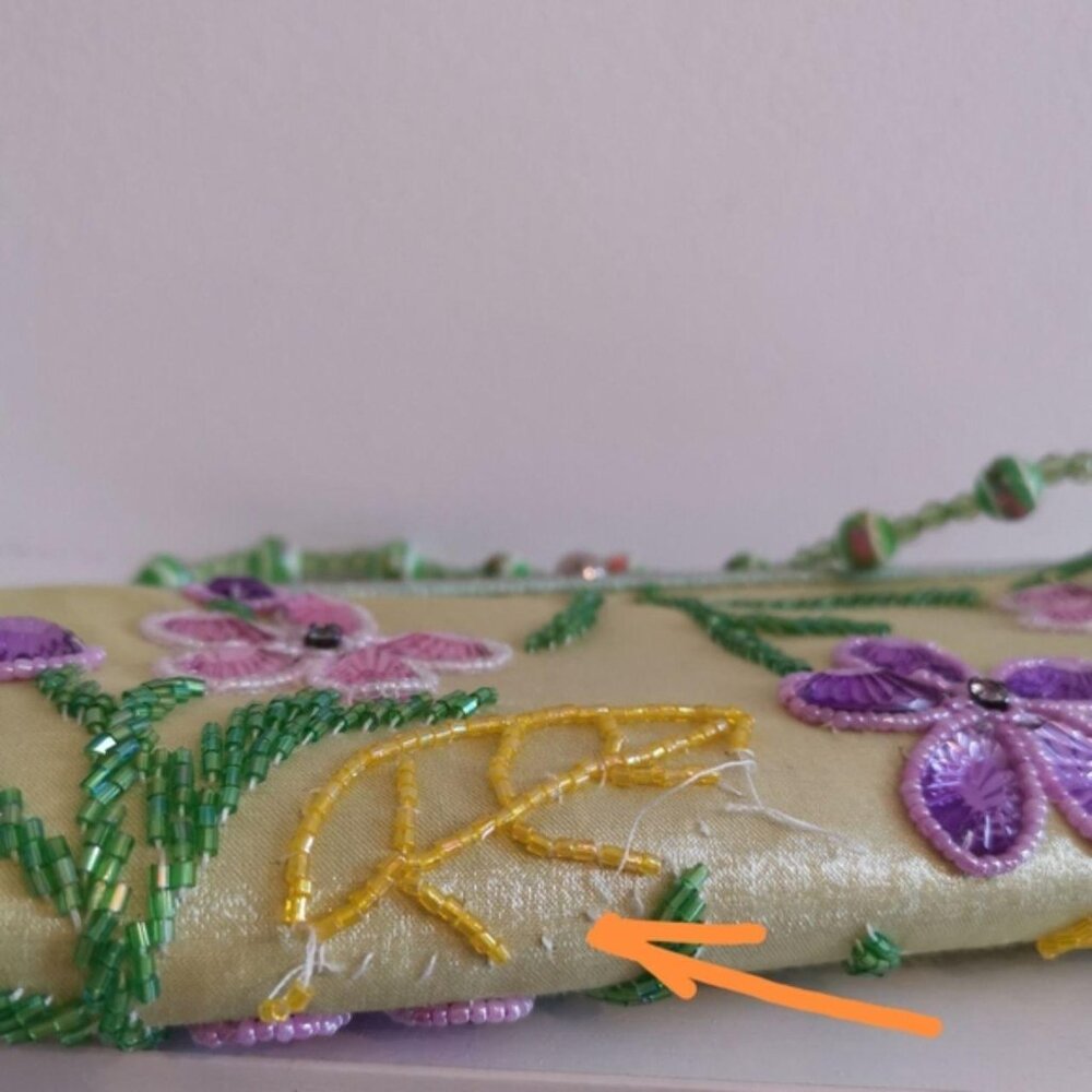 NWT Evening purse clutch bag satin beaded Green Purple Pastels - Picture 7 of 7